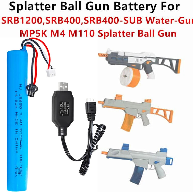 7.4V 2000mAh SM-2P Plug for SRB1200 SRB400 SRB400-SUB MP5K M4 M110 Water guns
