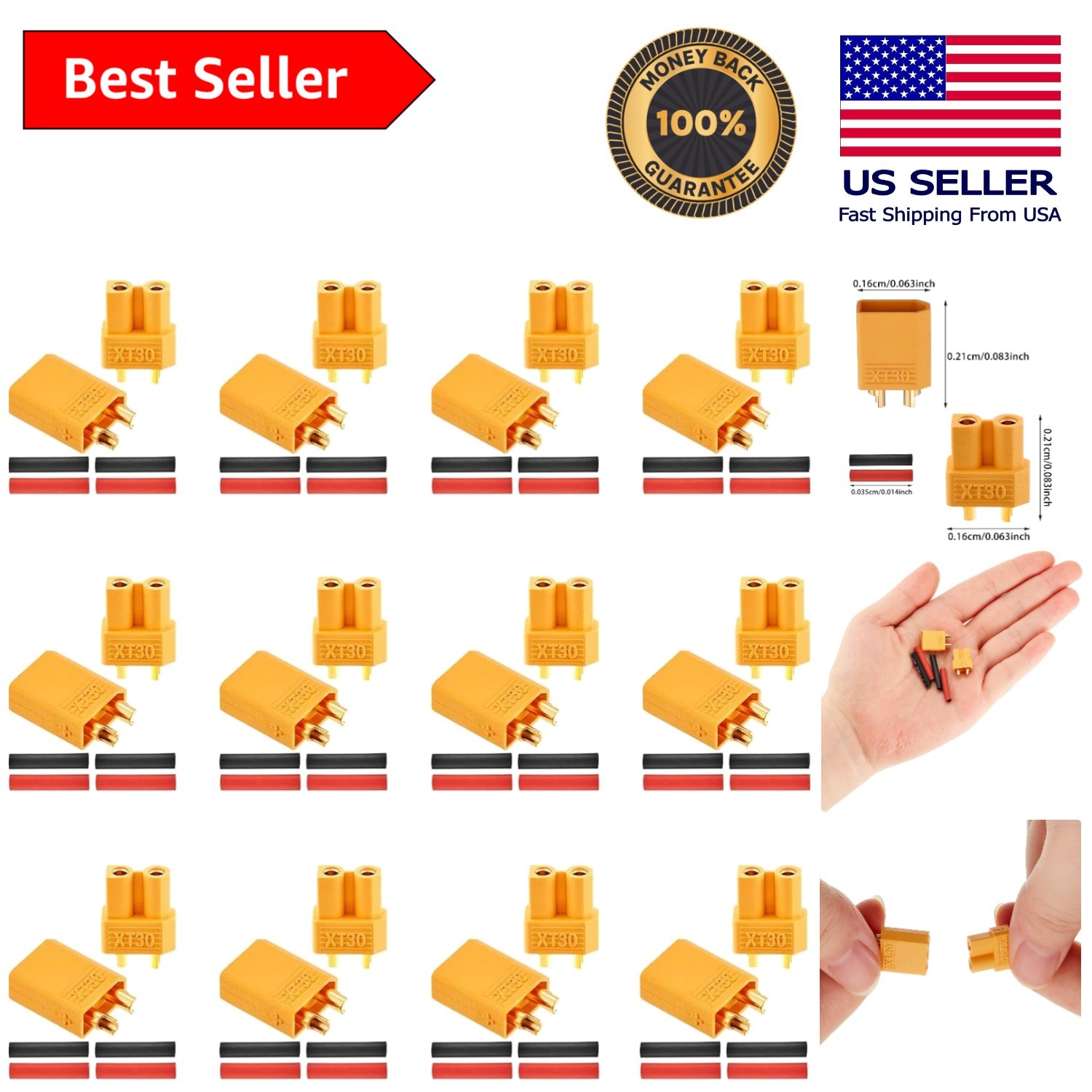 20 Pairs XT30 Male & Female Plugs with Shrink Tubing – Durable RC Connectors
