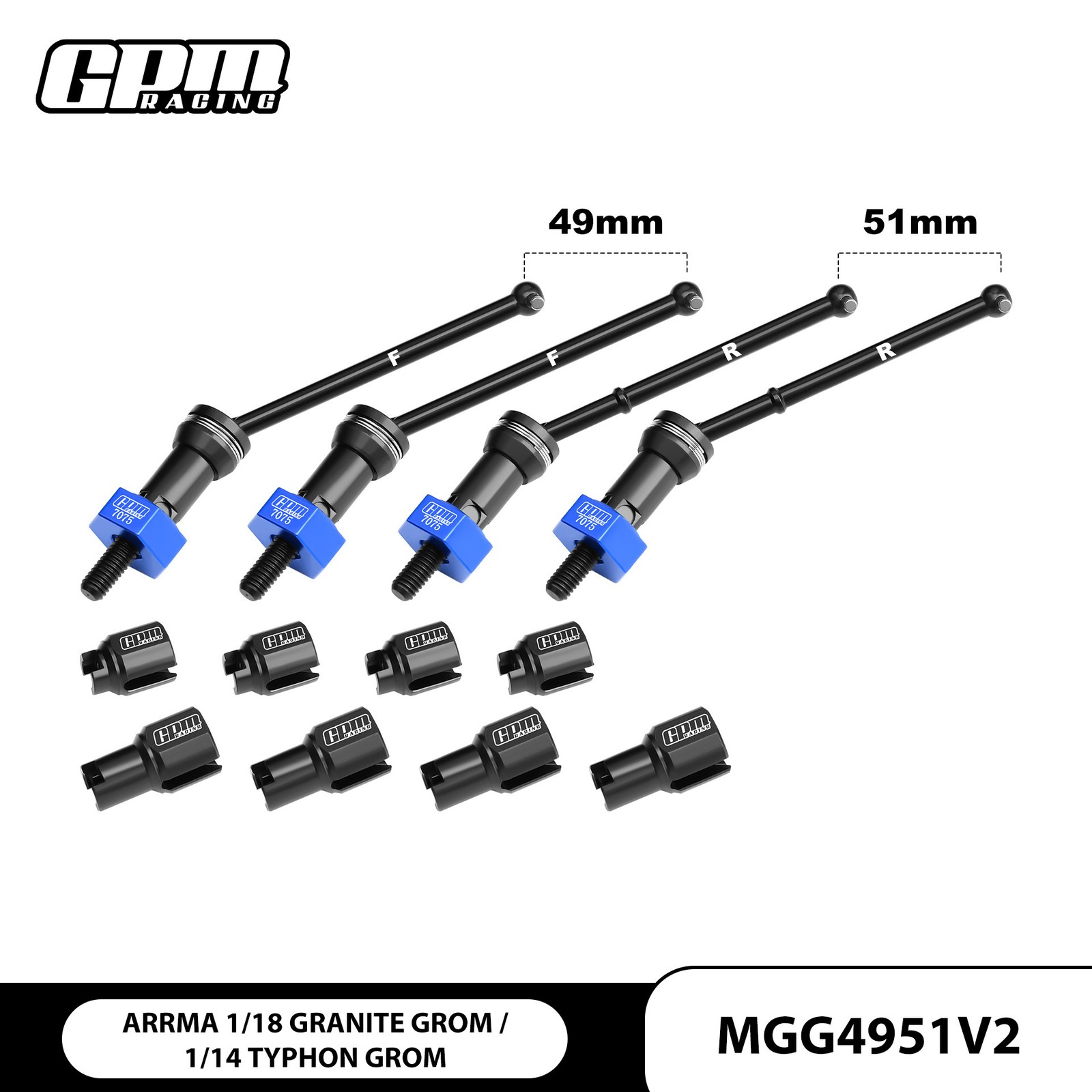 GPM Alloy Steel CVD Drive Shaft +2MM Pin for ARRMA 1/14 TYPHON GROM MEGA 380