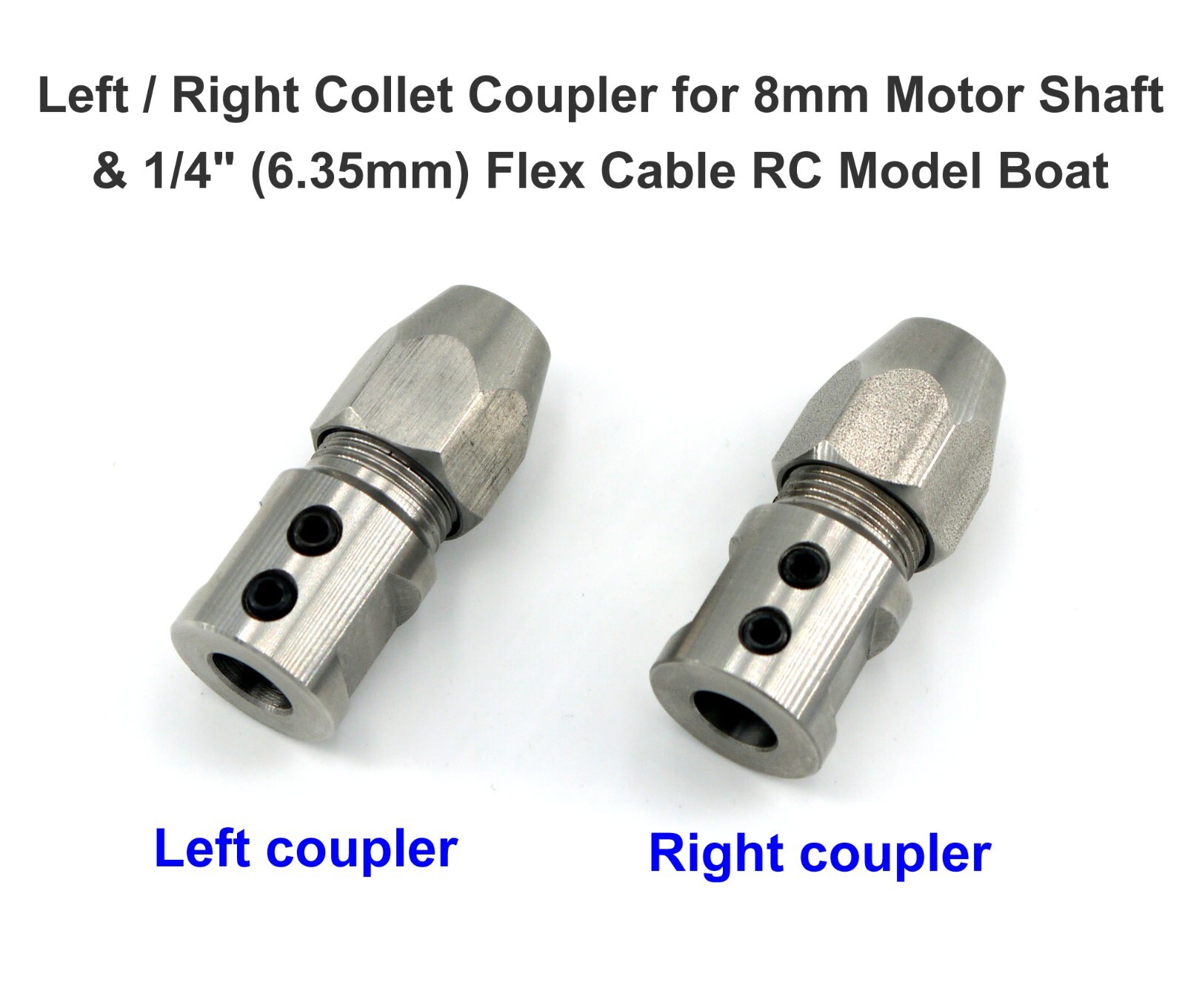 Left / Right Collet Coupler for 8mm Motor Shaft & 1/4″ Flex Cable RC Model Boat