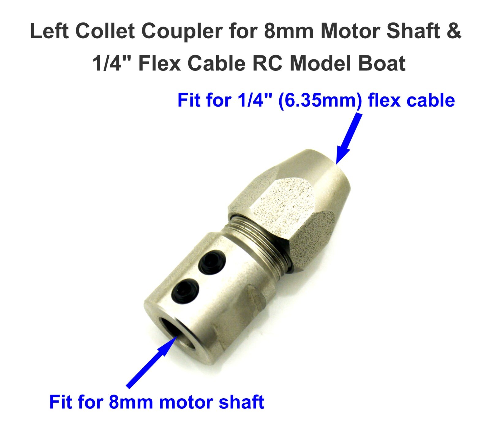 Left / Right Collet Coupler for 8mm Motor Shaft & 1/4″ Flex Cable RC Model Boat