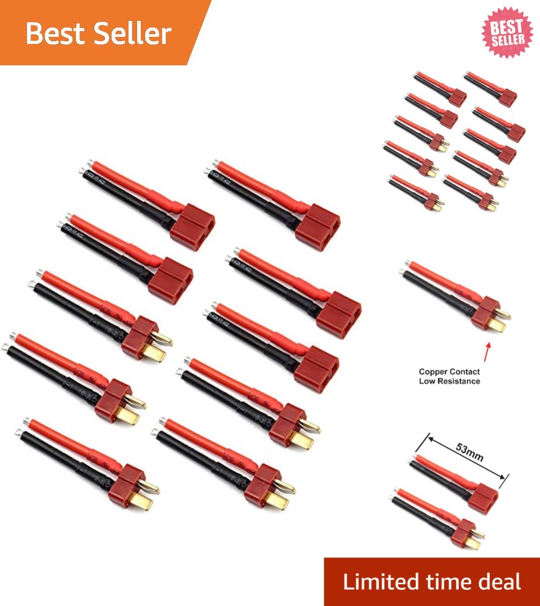 5 Pairs T Plug Connectors with 14AWG Silicone Wire – Ideal for Drones