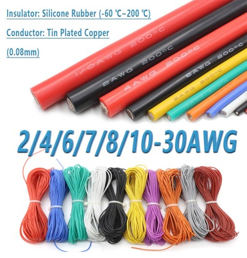 Flexible Soft Silicone Wire Cable Copper 2/4/6/7/8/10-30AWG 0.08mm Tinned Copper