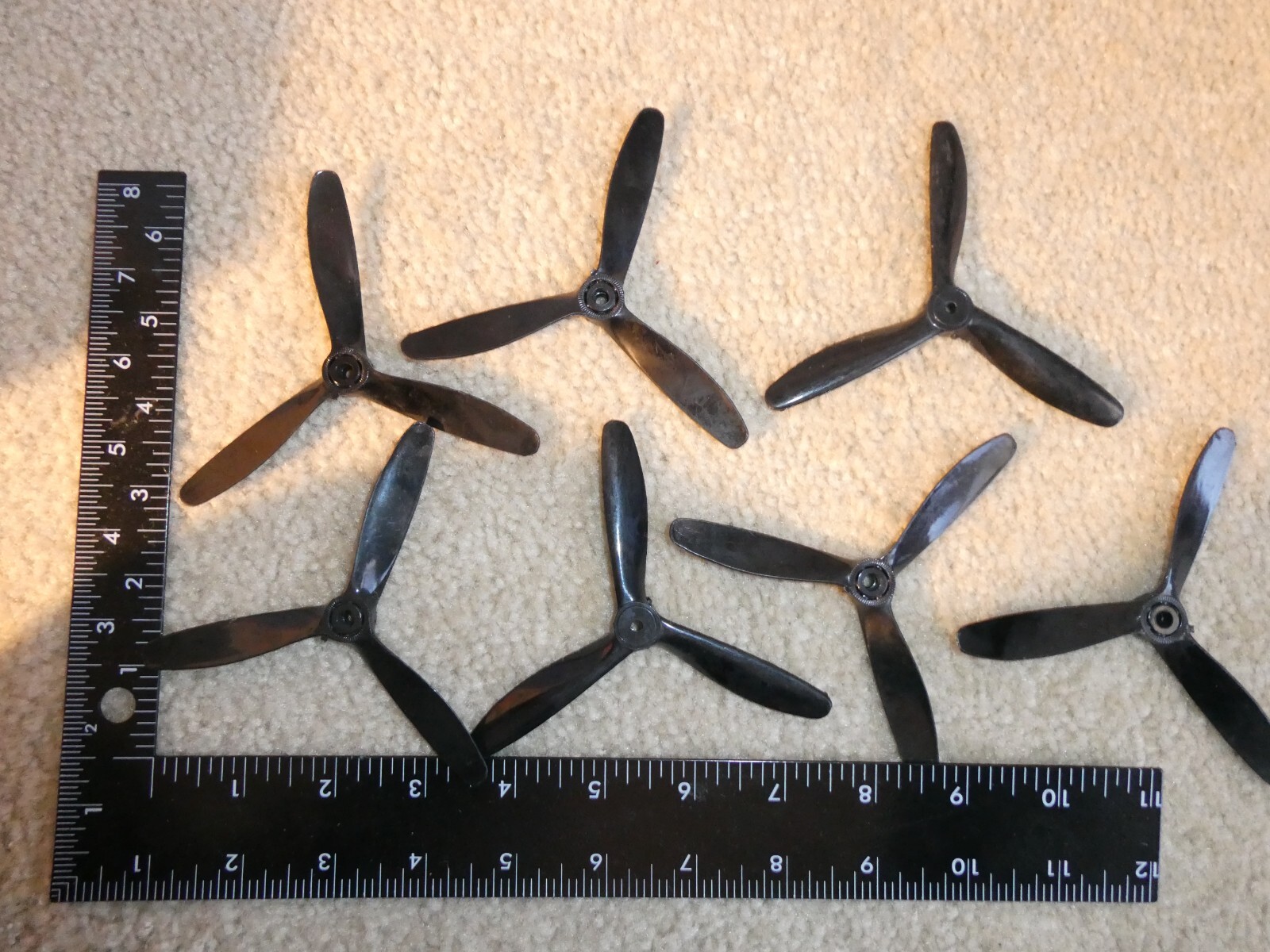 Lot of 7 RC Model Airplane Black Nylon 3 Blade Propellers 2.5″ Blade NOS