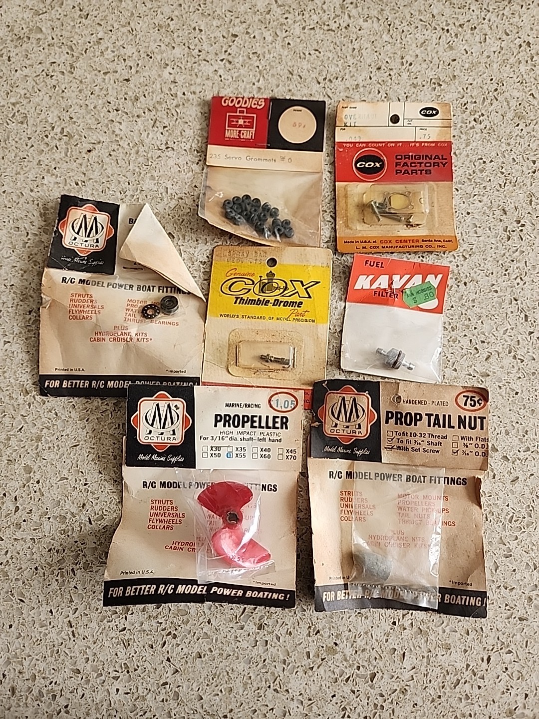 Lot Vintage RC model Power Boat Parts Cox Octura Propeller Filter Thimble Drome