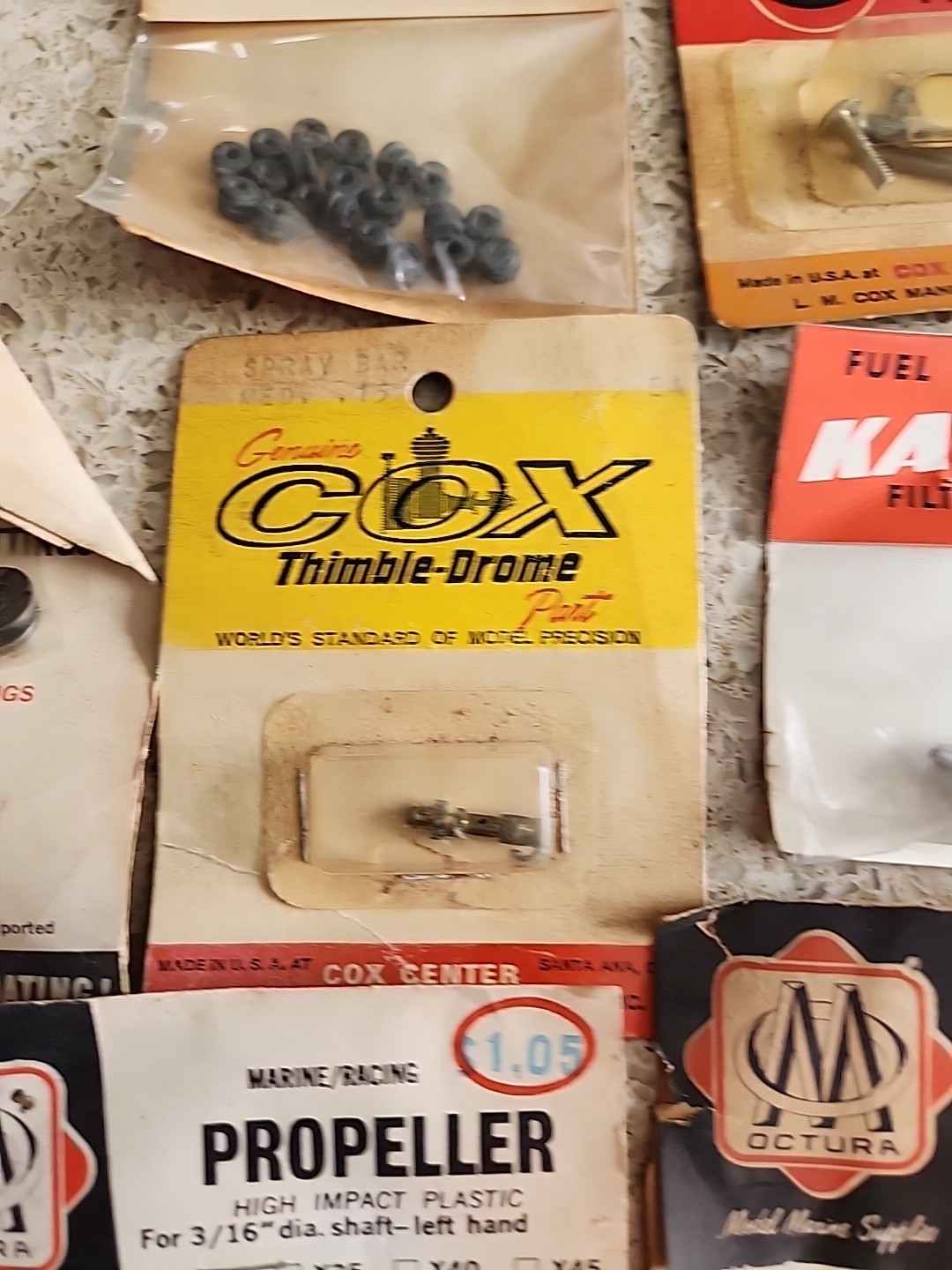 Lot Vintage RC model Power Boat Parts Cox Octura Propeller Filter Thimble Drome