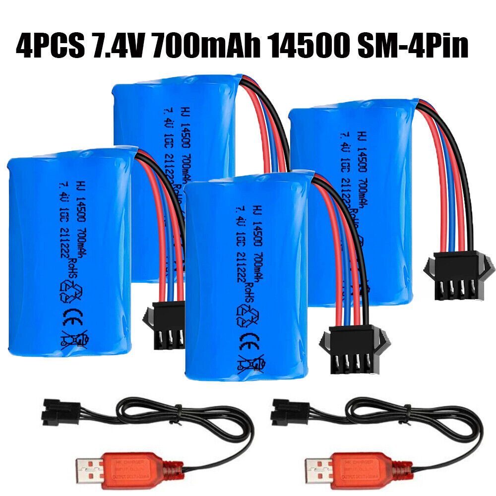 7.4V 700mAh SM-4P Plug Li-ion Battery USB Charger for RC Car Truck Boat Vehicle