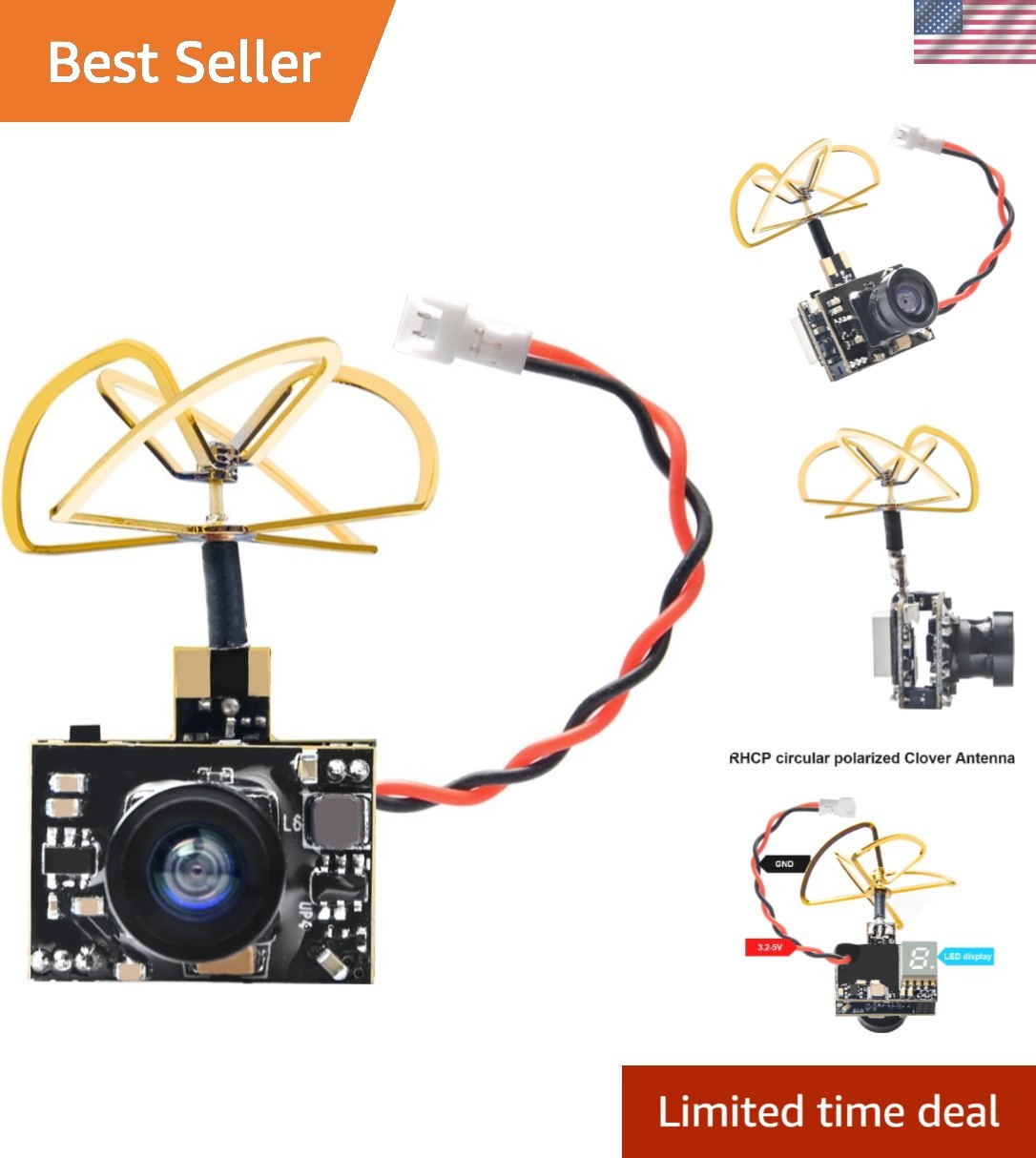 Lightweight FPV Drone Camera System – 200mW Transmitter with Clover Antenna