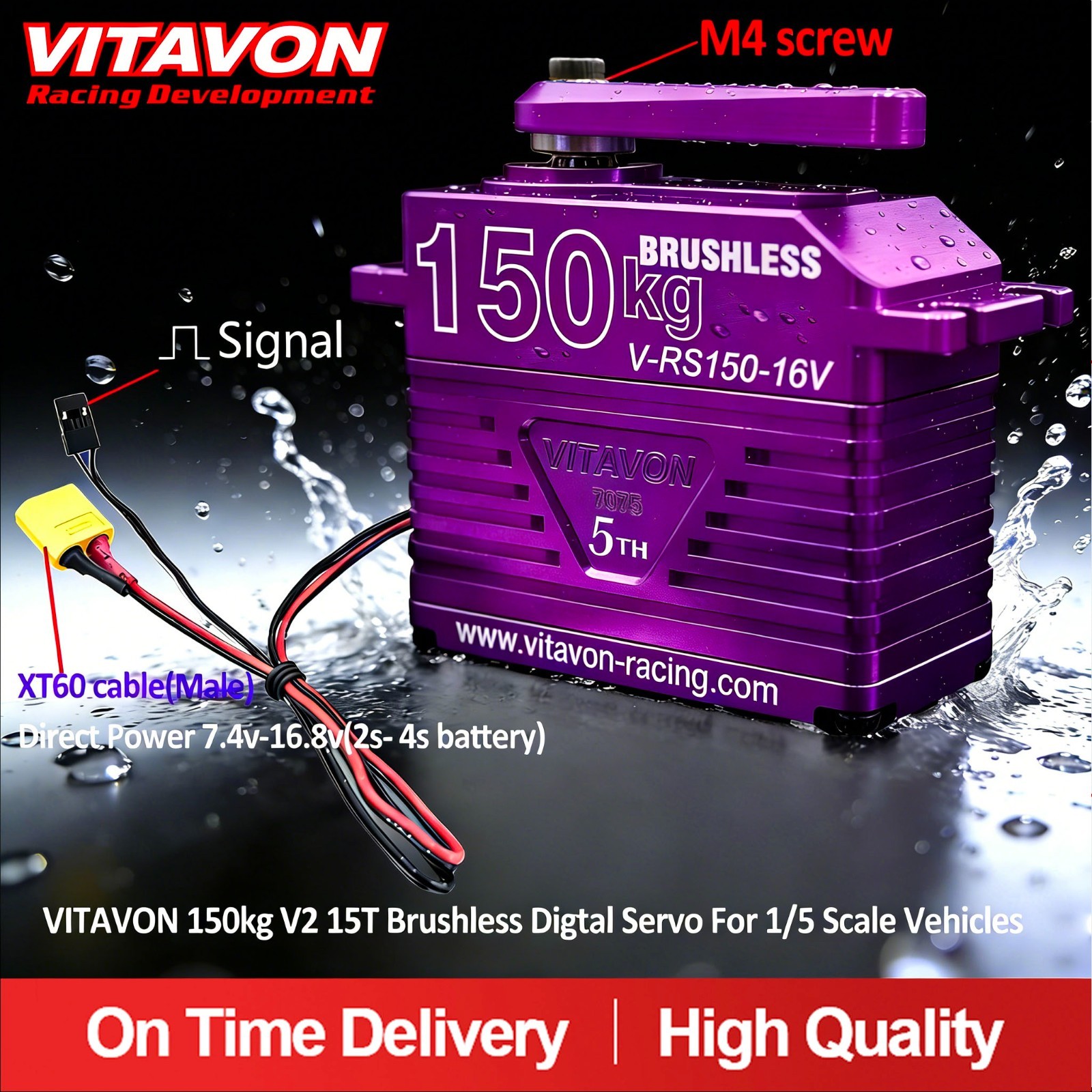 Vitavon CNC Alu7075 V2 150kg 15T Brushless Digtal Servo For 1/5 RC Truck