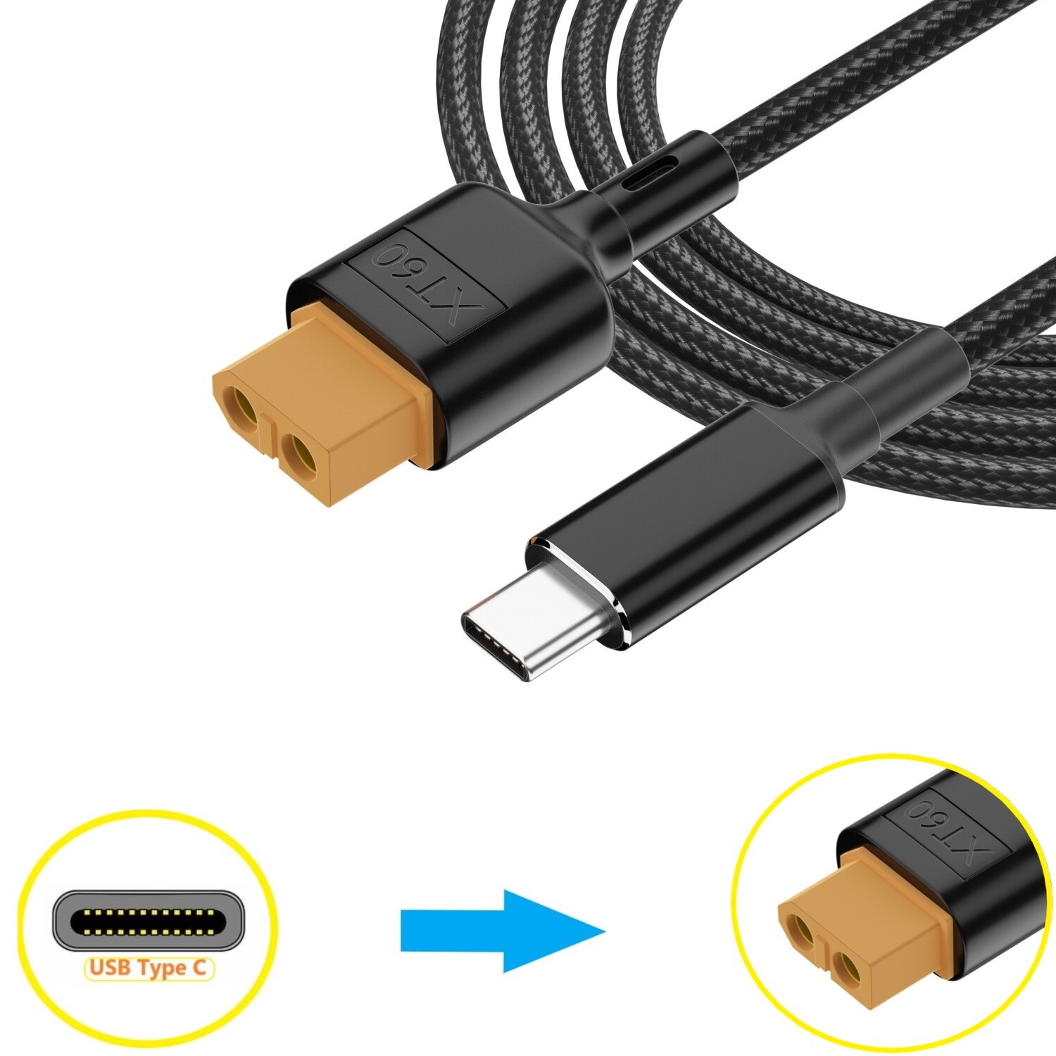 USB Type-C TO XT60 Port PD QC Charger Cable 100W 20V 5A Charger Converter