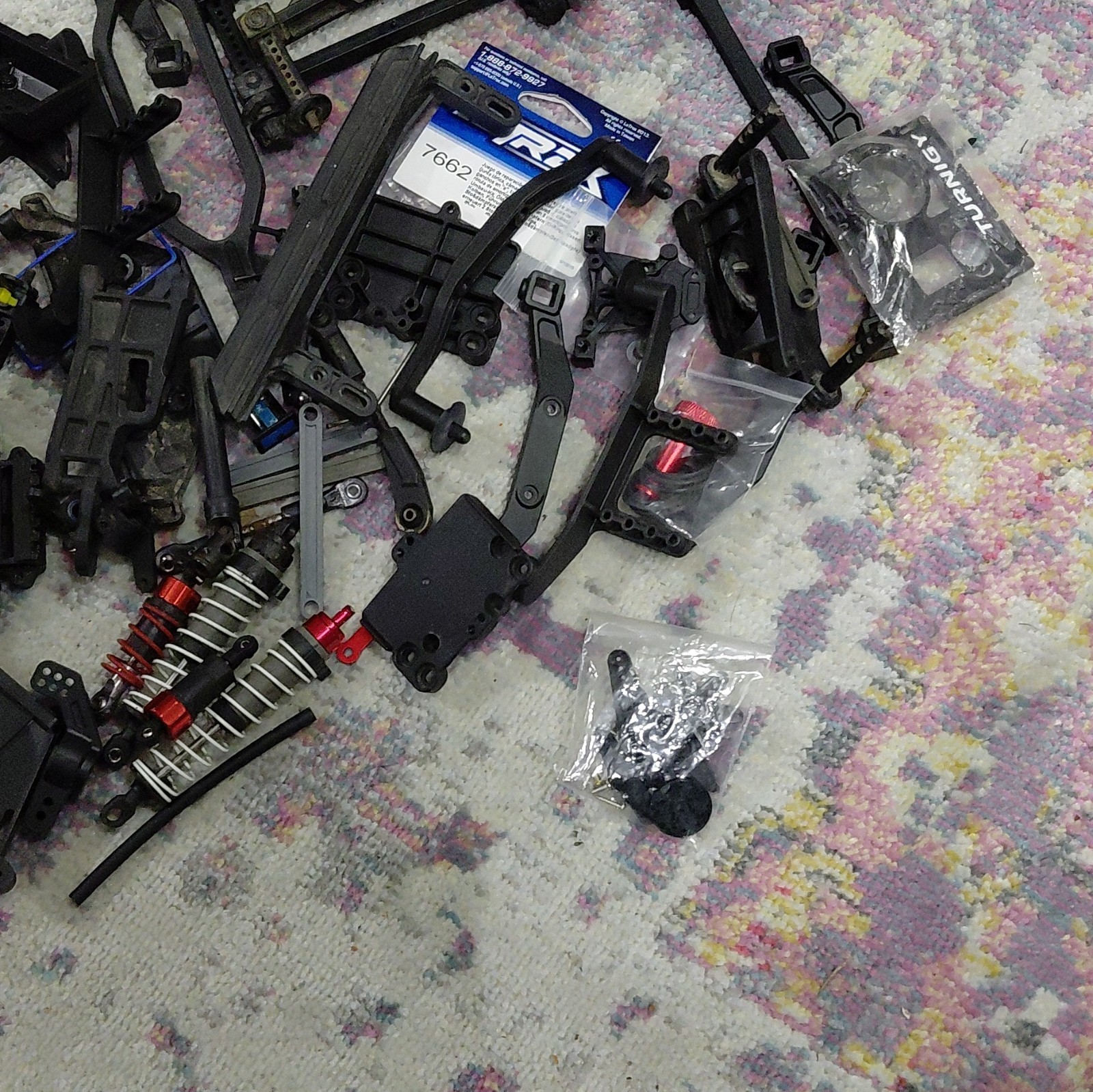 RC Car Parts Lot – Shocks, Motors, Chassis/Frame, Suspension, Hardware