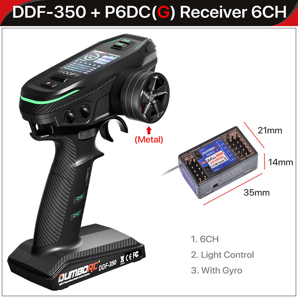 DUMBORC DDF-350 Transmitter w/ Receiver 2.4G 10CH for RC Car Boat Tank LCD FHSS