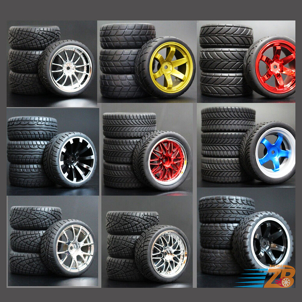 1/10 Onroad Touring Rc Car Wheels & Rubber Tires Set for Tamiya tt01 tt02 tt01e