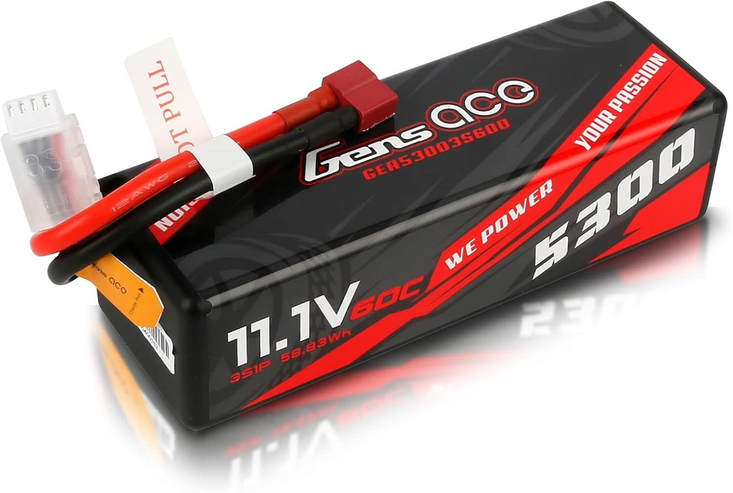 Gens Ace 11.1V 3S 5300mAh 60C LiPo Battery w/ Deans T Plug for RC Cars Trucks
