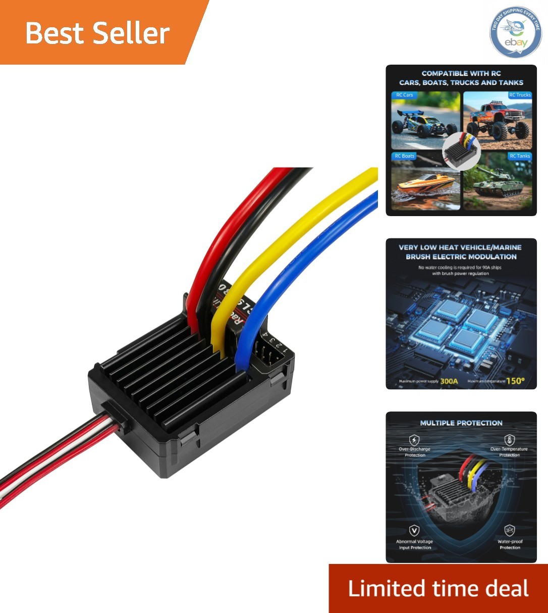 Radiolink 90A RC Brushed ESC – Waterproof Speed Controller for 2-4S Batteries