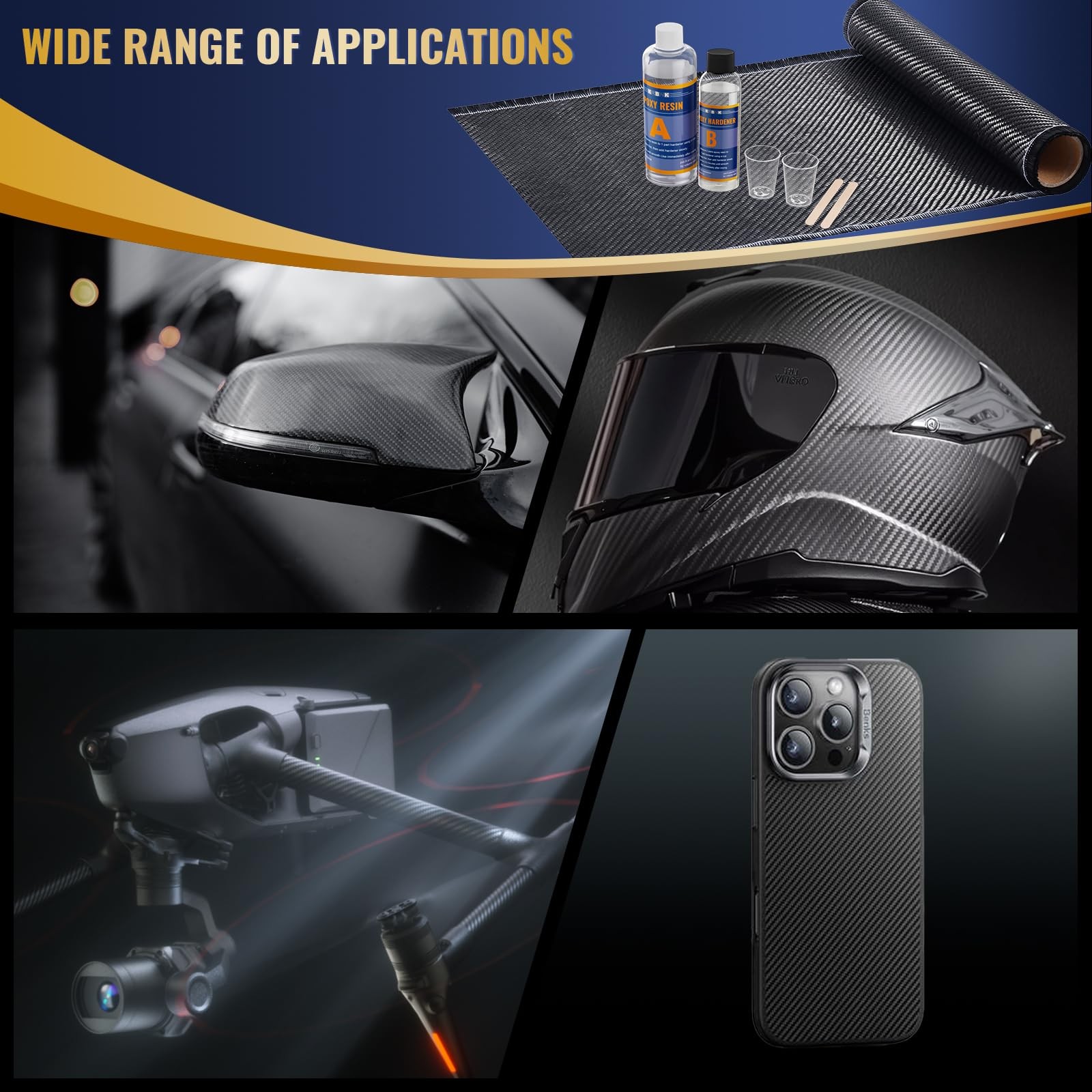 Krbnk 5FT Carbon Fiber Cloth + Epoxy Resin, + Resin