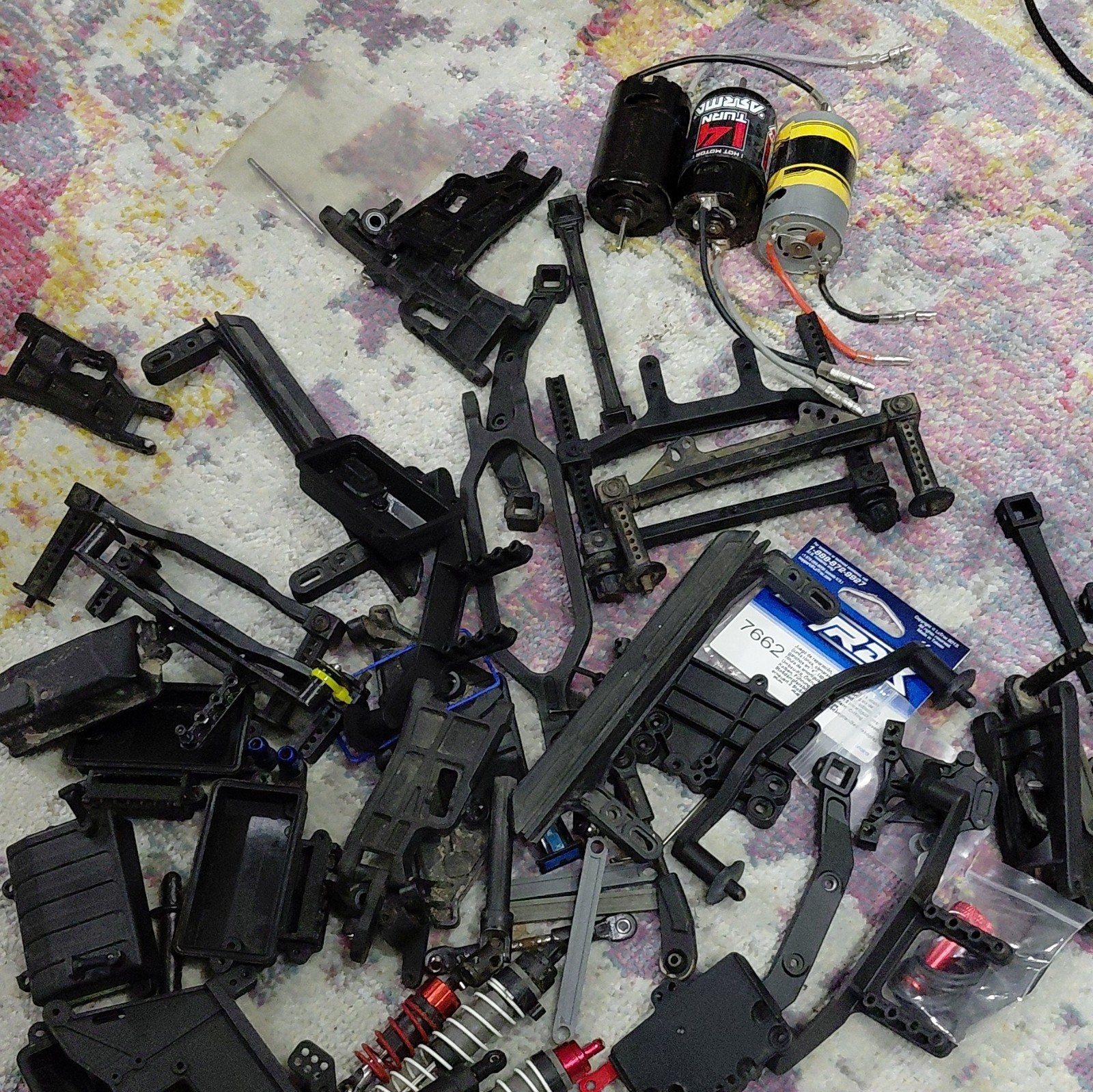 RC Car Parts Lot – Shocks, Motors, Chassis/Frame, Suspension, Hardware
