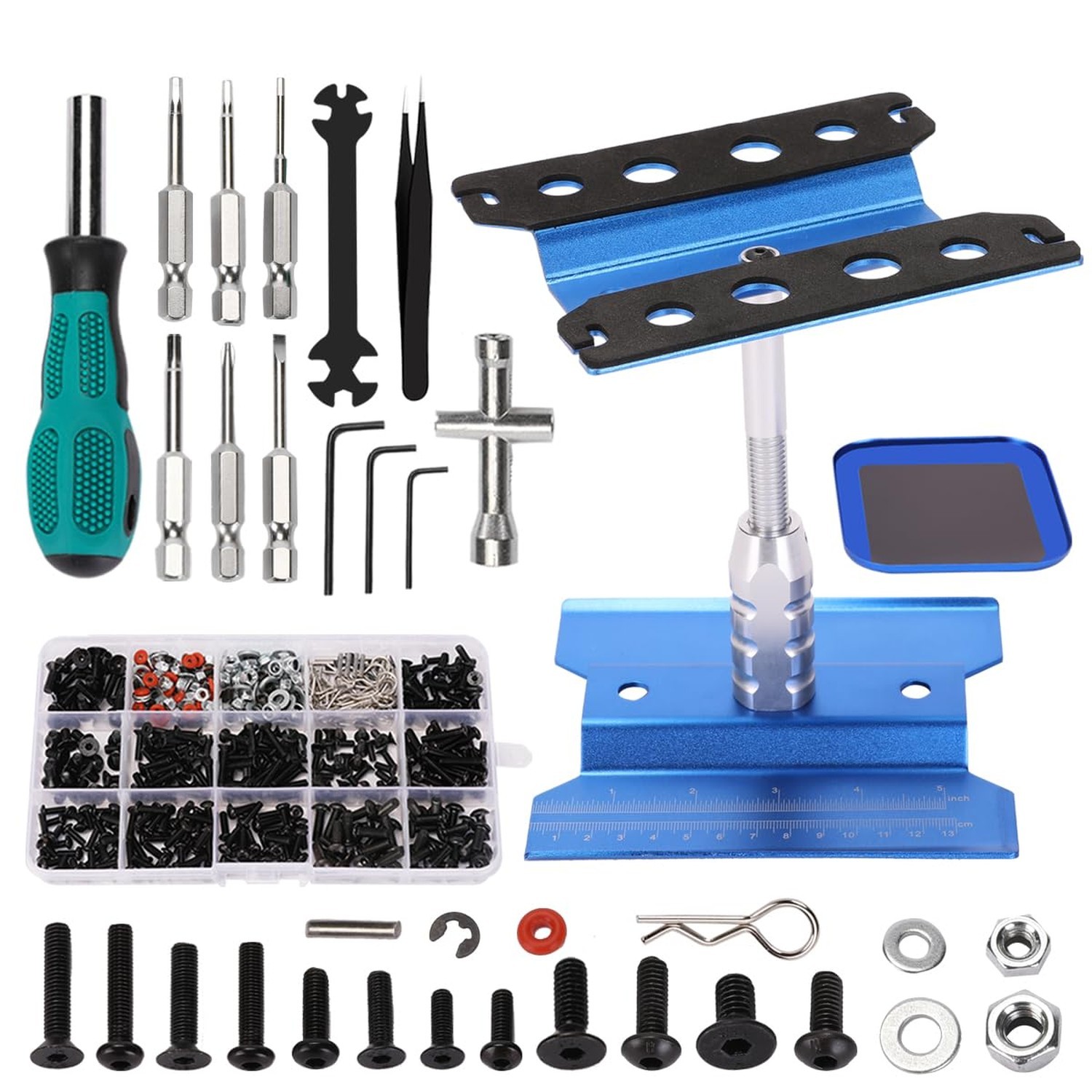 RC Car Repair Work Stand 532 PCS RC Repair Tool Screws Set Kit 360 Degree Rot…