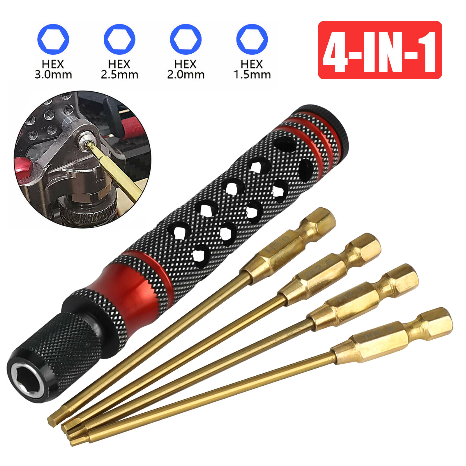 Metric Hex Bit Allen Wrench Set for Drill RC Car Tool 1.5mm/2.0mm/2.5mm/3.0mm US