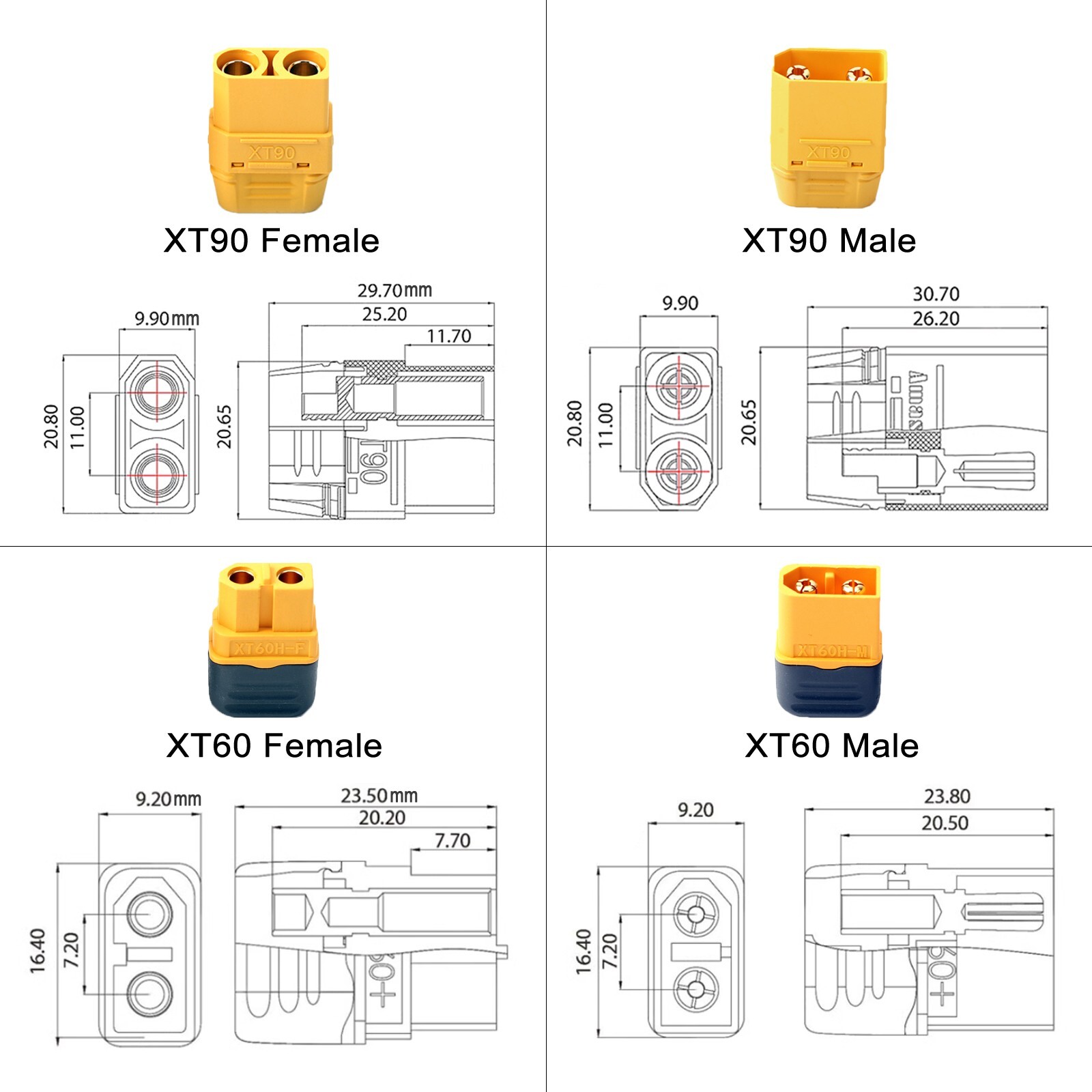 10 AWG XT90 Male Female to XT60 Female Male Connector Adapter RC Battery Cable