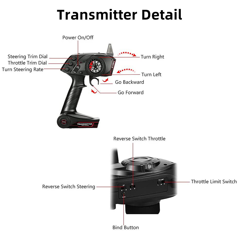 AUSTAR RC Transmitter and Receiver 2.4G 3CH 4CH 6CH for 1/10 1/8 Crawler TRX4