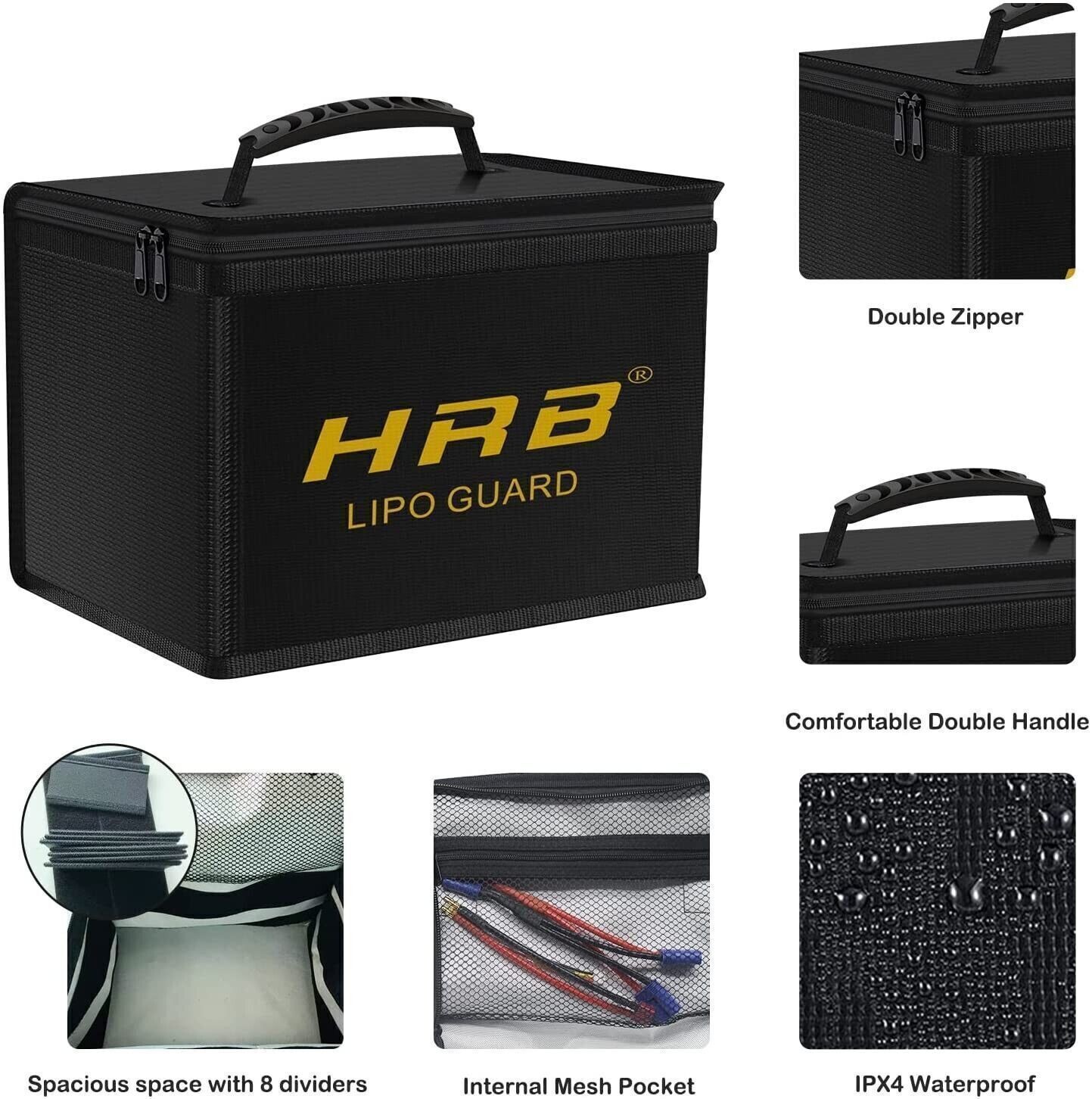 HRB Fireproof Explosionproof LiPo Battery Safe Bag for Charging Storage US Stock