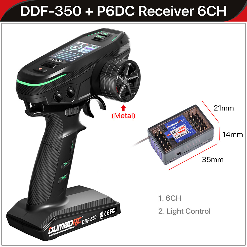 DUMBORC DDF-350 Transmitter w/ Receiver 2.4G 10CH for RC Car Boat Tank LCD FHSS