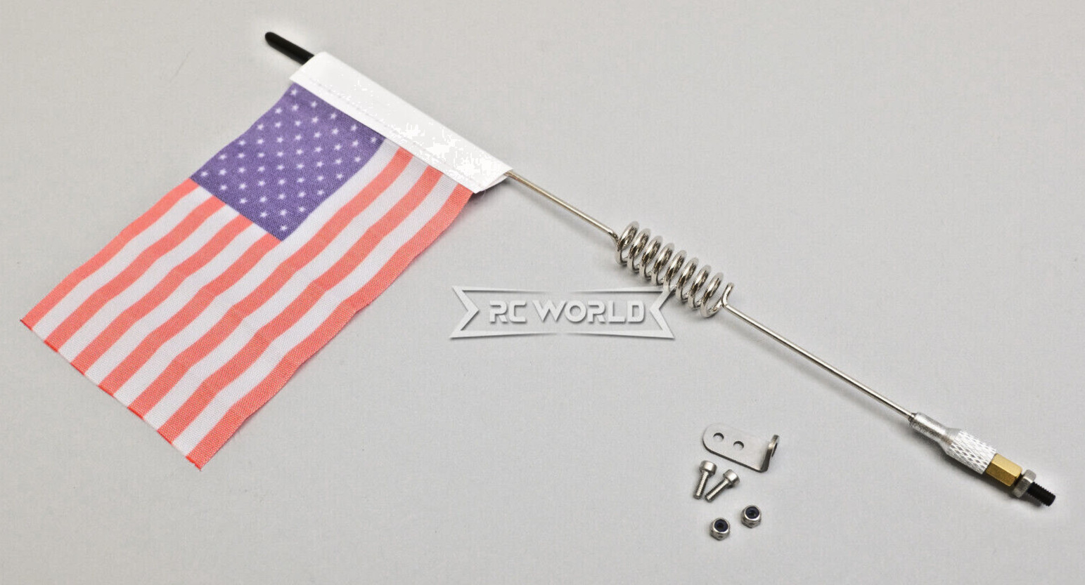 1/10 METAL ANTENNA W/ AMERICAN Flag USA 8″ For Trucks, Cars, Boats, -SILVER-
