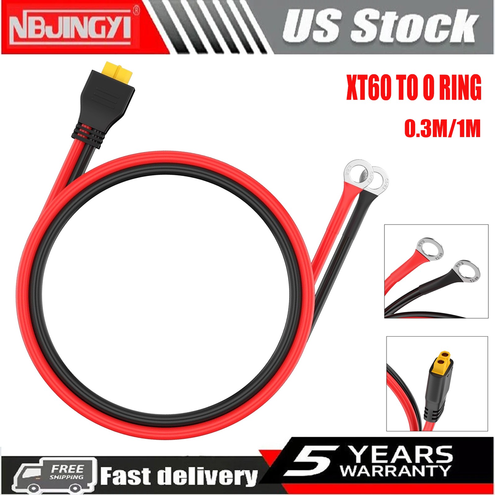 10AWG XT60 Male to O Ring Terminal Cable Connector DC Power Battery Cable 1/3 FT