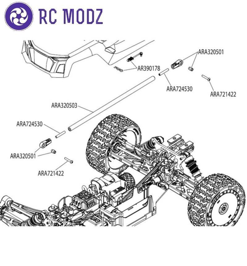 Hot Racing ANN14RN01 Arrma 1/7 1/8 6S BLX Aluminum Upper Chassis Brace Rod Ends
