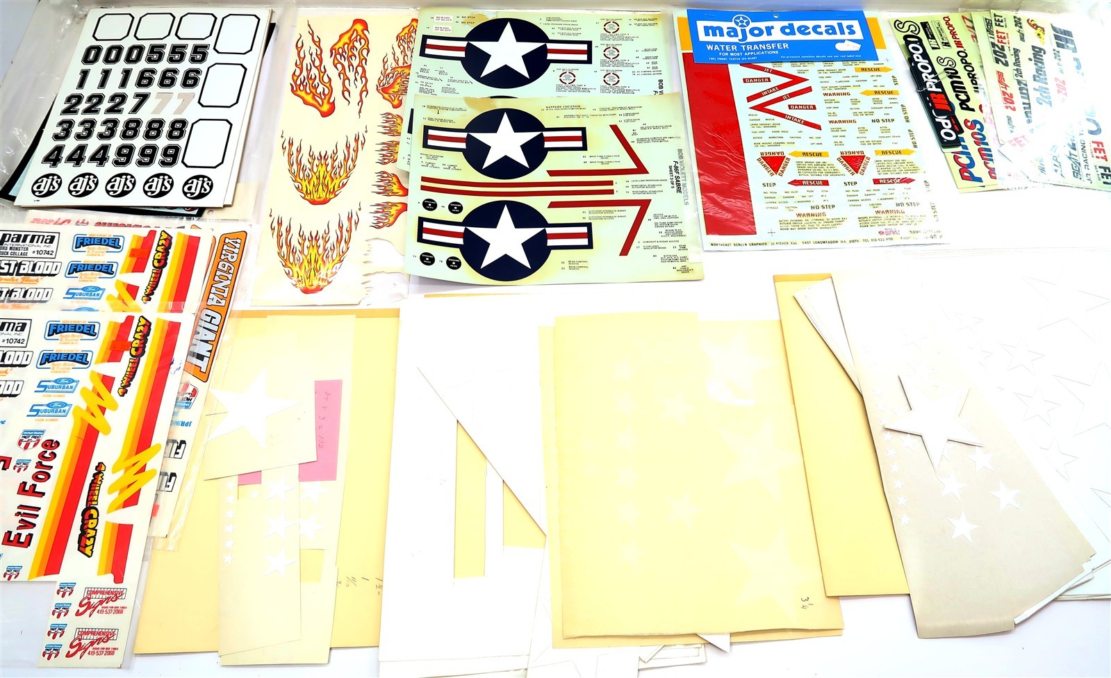 Huge Lot of R/C Airplane Decals Stickers Flames, Numbers, Stars, Etc hundreds!!