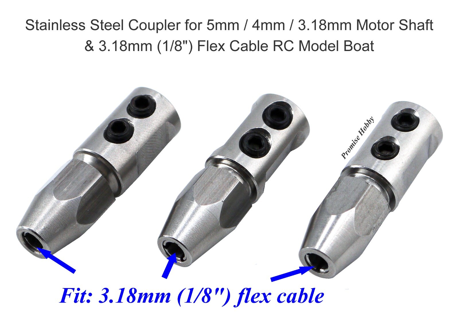 Coupler for 5mm / 4mm / 3.18mm Motor Shaft & 3.18mm (1/8″) Flex Cable RC Boat