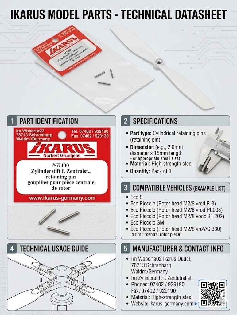 Ikarus 67400 Retaining Pin for Central Rotor Piece – Genuine Spare Part
