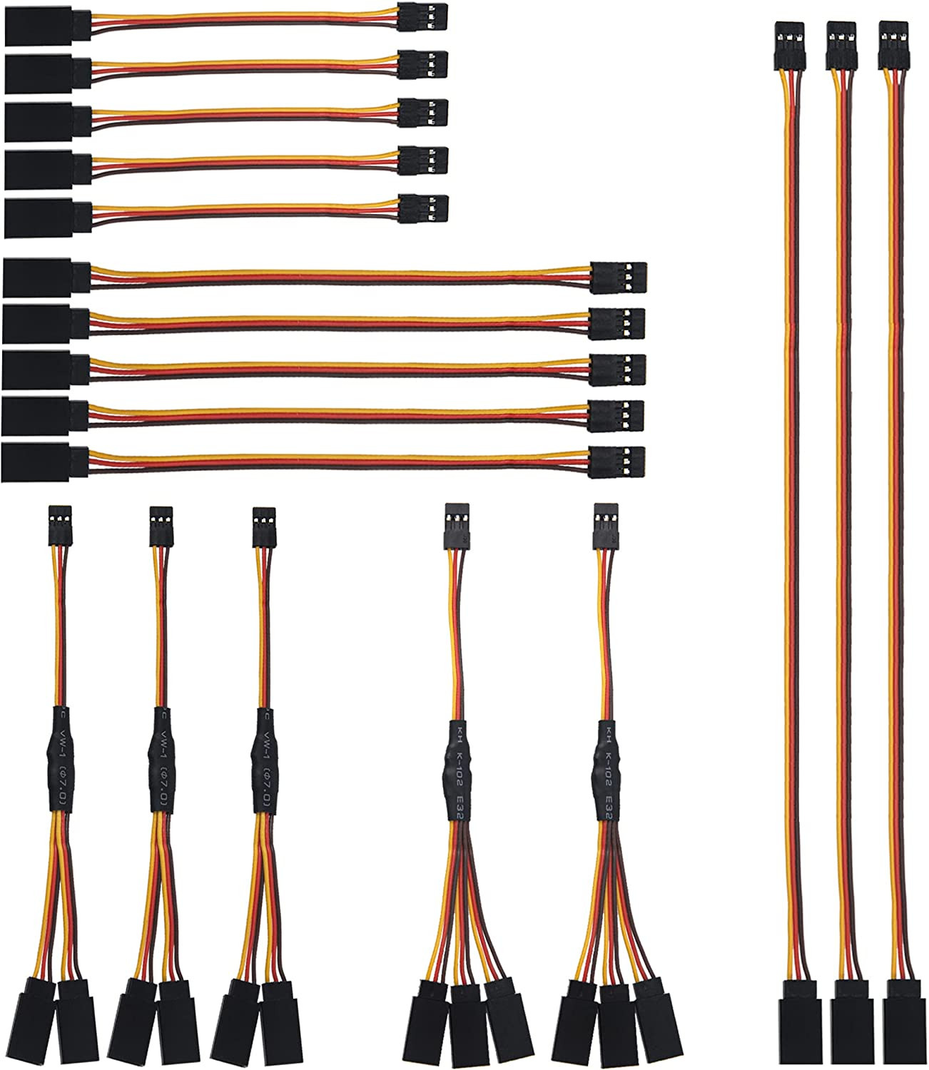 18Pcs 3-Pin JR Servo Extension Cable,1 JR Male to 2/3 Female JR Y Harness Servo