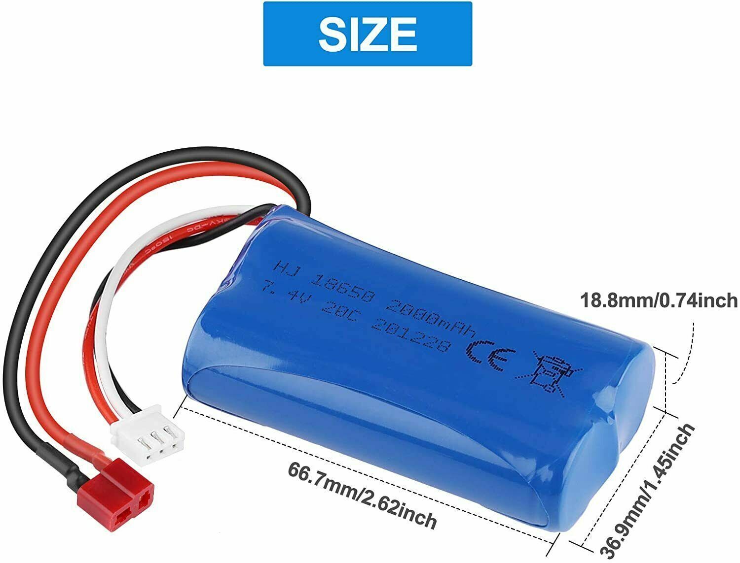 2000mAh 7.4V Li-ion Battery T Plug Battery Charger for RC Truck Buggy Off Road