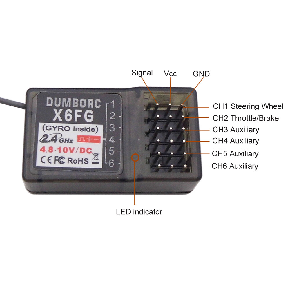 DUMBORC X6 2.4G 6CH Transmitter + X6FG Gyro Receiver for RC Car Boat Marine Tank