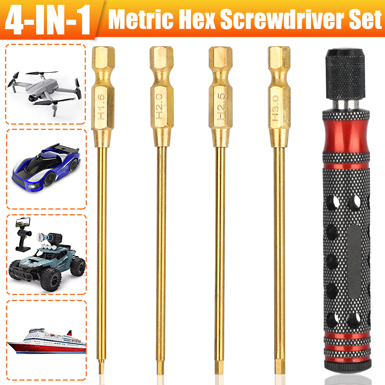 4-IN-1 Metric Hex Screwdriver Set Repair Tool Kit for RC Traxxas Car Helicopter