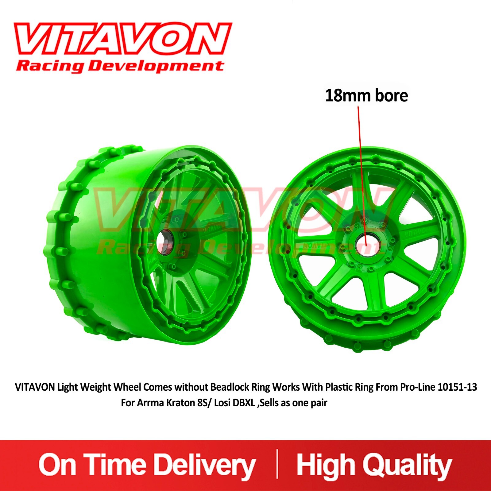 VITAVON Light Weight Wheel No Ring Fits With Plastic Ring From Pro-Line 10151-13