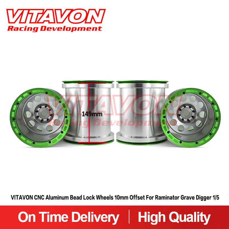 VITAVON CNC Aluminum Bead Lock Wheels 10mm Offset For Raminator Grave Digger 1/5