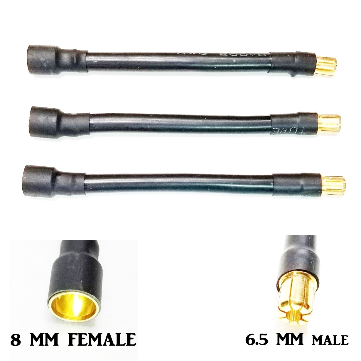 RCP Motor Wires 6.5mm Male to 8mm Female Brushless Motor Wire Adapters 8/10 awg