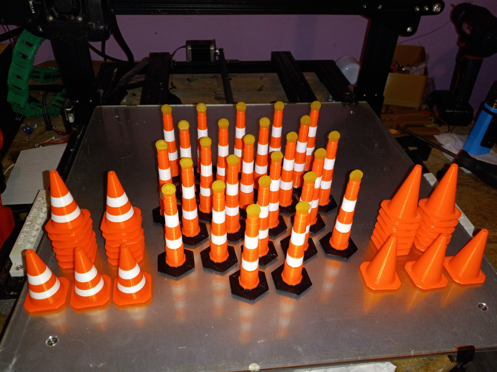 Set of 55 RC Scale Orange Road Barrier Cones Variety Set,, Cones 1/10 Scale RC