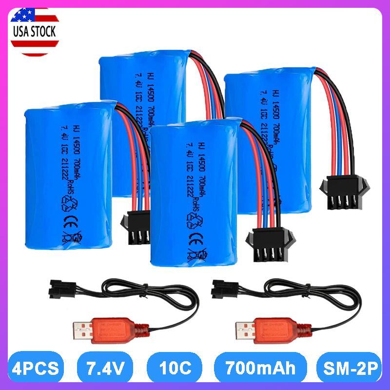 4pcs 7.4V 700Mah SM-4P Plug Li-ion Battery Pack + USB Charger for UDI902 RC Boat