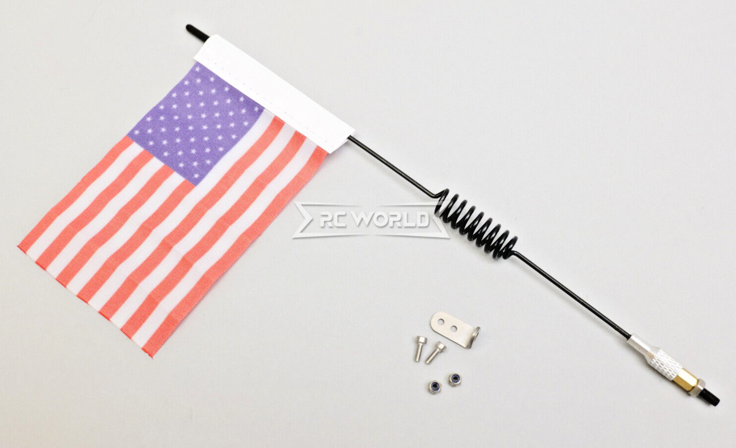 1/10 METAL ANTENNA W/ AMERICAN Flag USA 8″ For Trucks, Cars, Boats, -BLACK-