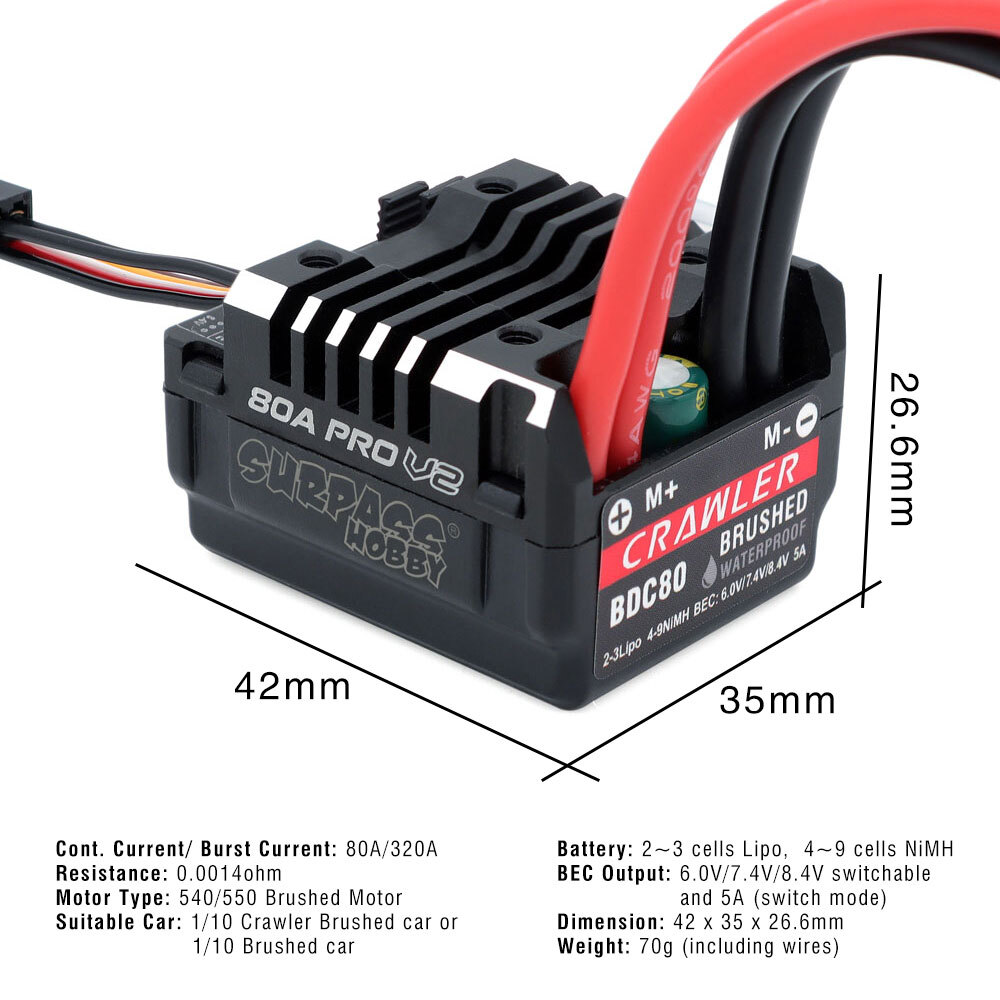 SURPASS HOBBY 80A ESC 550 Motor 12-35T BEC Power Combo For 1/10 Crawler Car