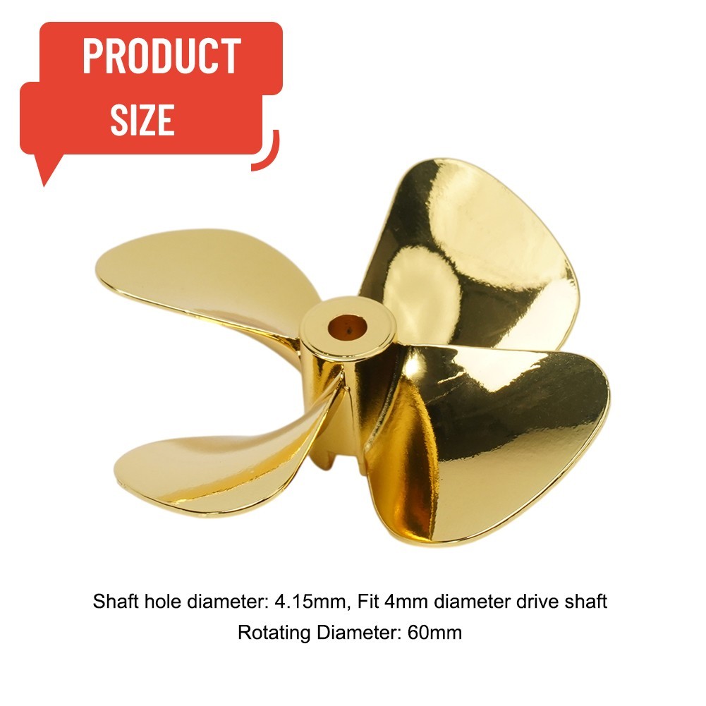 RC Boat Model55/60mm Metal Propeller 4-Blades4mm Shaft Prop For Marine ROV Alloy