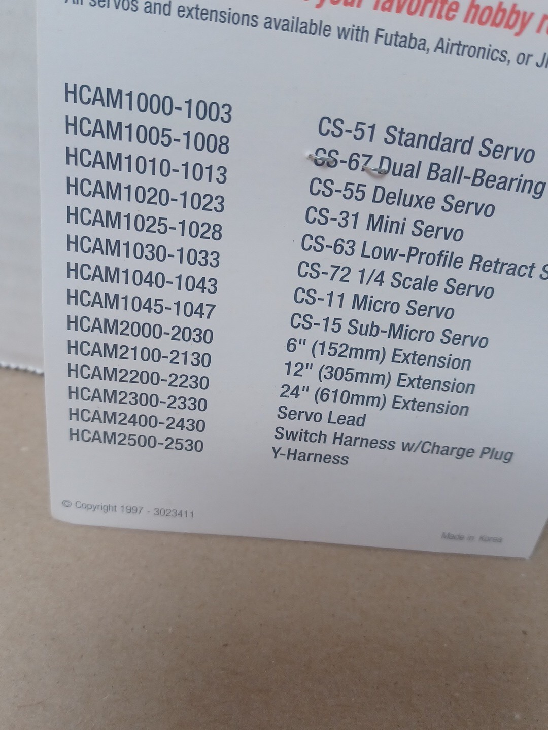 NIB Hobbico HCAM 2000 – 6″ Extension – Futaba J Plug, Command Radio Brand New