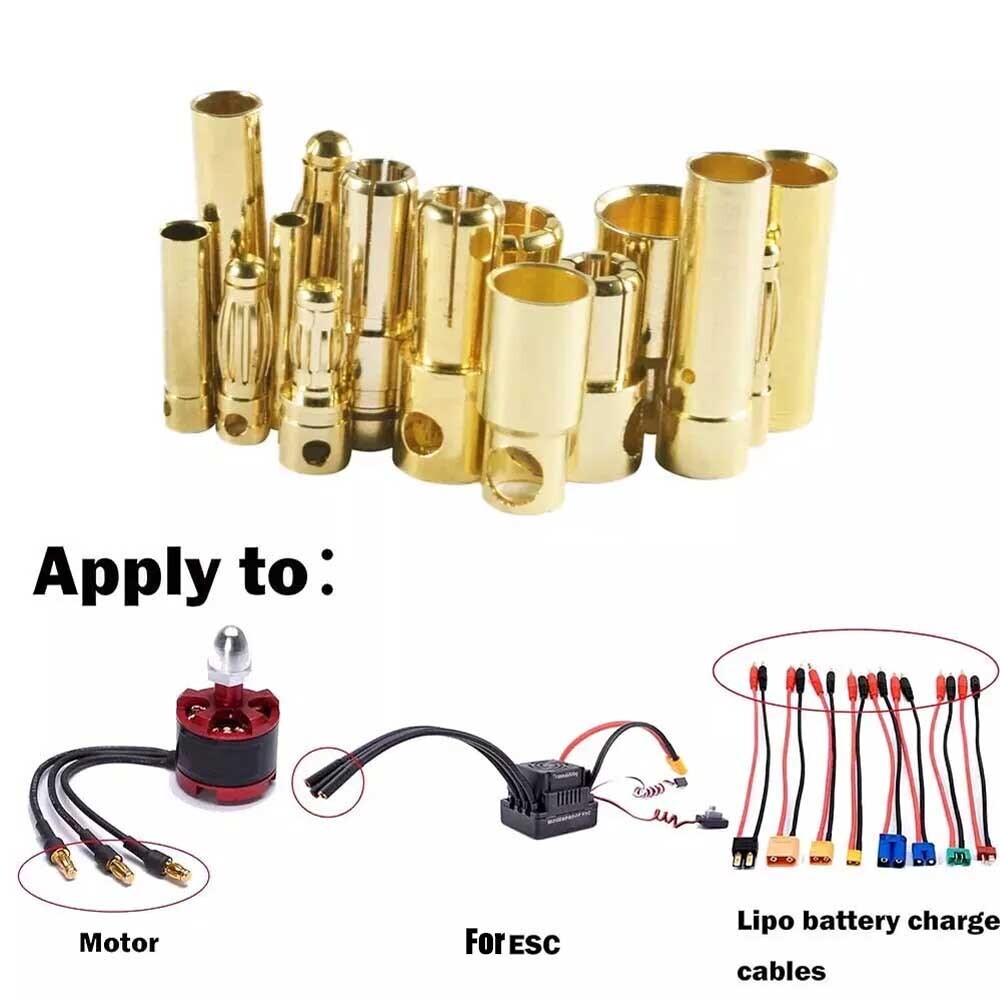20 Pair 4mm Gold Bullet Banana Connector Plug for ESC Brushless Motor RC Battery