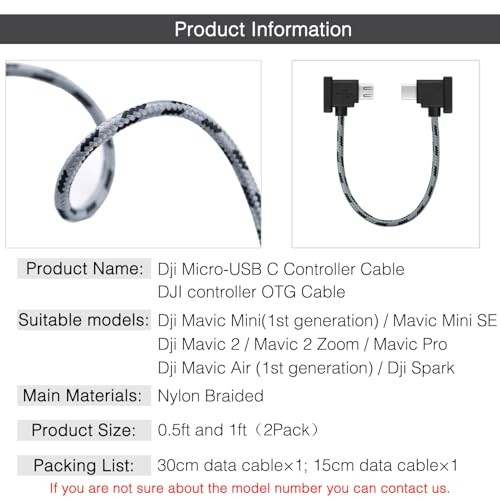 1FT+0.5FT(2 pack) Remote Controller Cable for IPhone 15 Pro, DJI Micro to USB C