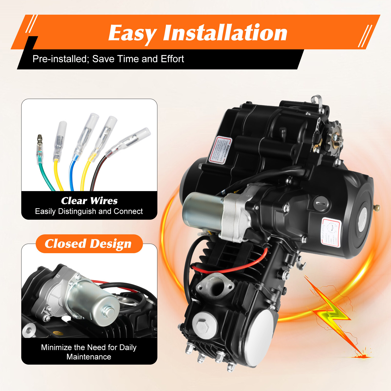 125cc 4stroke ATV Engine Motor Semi-Auto w/Reverse Electric Start Fit GO Karts!