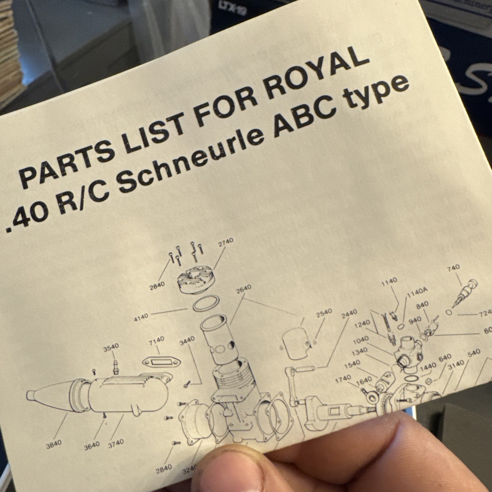 Royal .40 RC Airplane Engine Schnuerle ABC NOS In Box w/ Parts Diagram